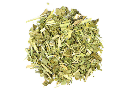 Organic passionflower in a 1oz package by Dragonfly Elements, showing fresh passionflower leaves and flowers.