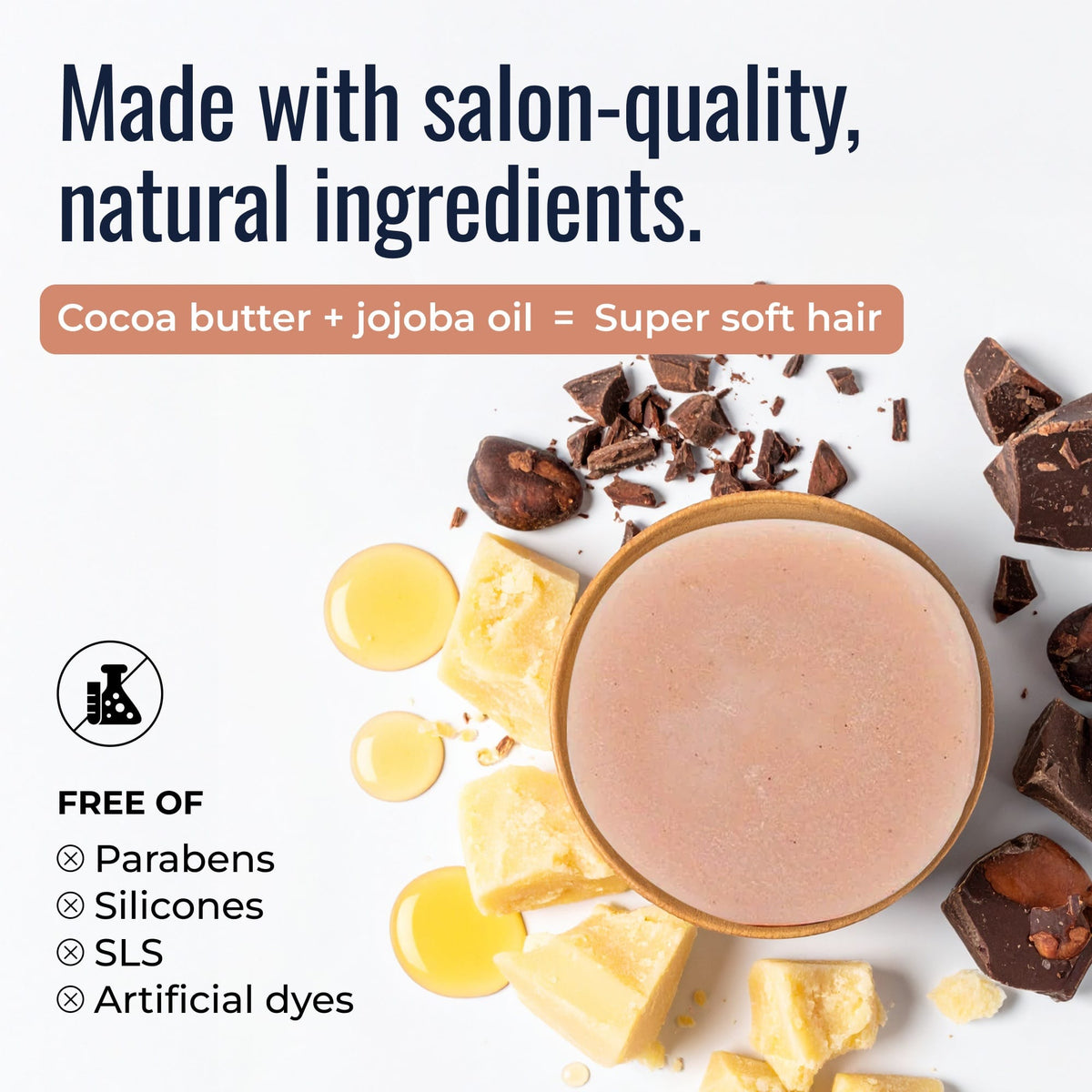 Driftwood conditioner bar by ZeroWasteStore.com with natural ingredients like cocoa butter and jojoba oil, eco-friendly hair care product