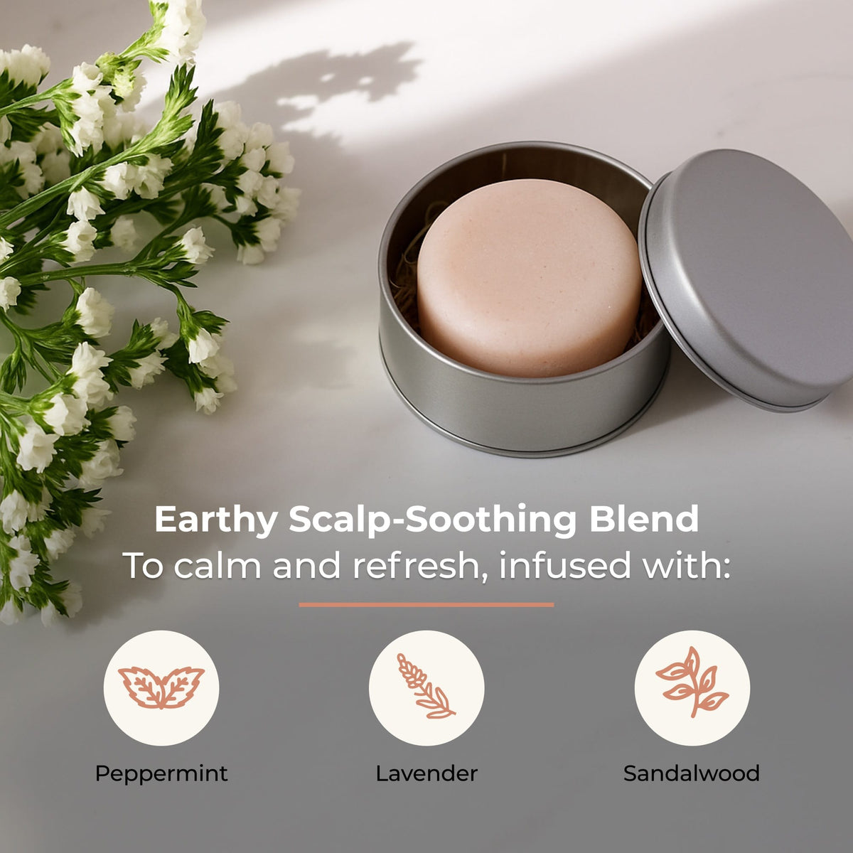 ZeroWasteStore driftwood-scent conditioner bar for natural hair care, showcasing the solid conditioning bar with driftwood notes.