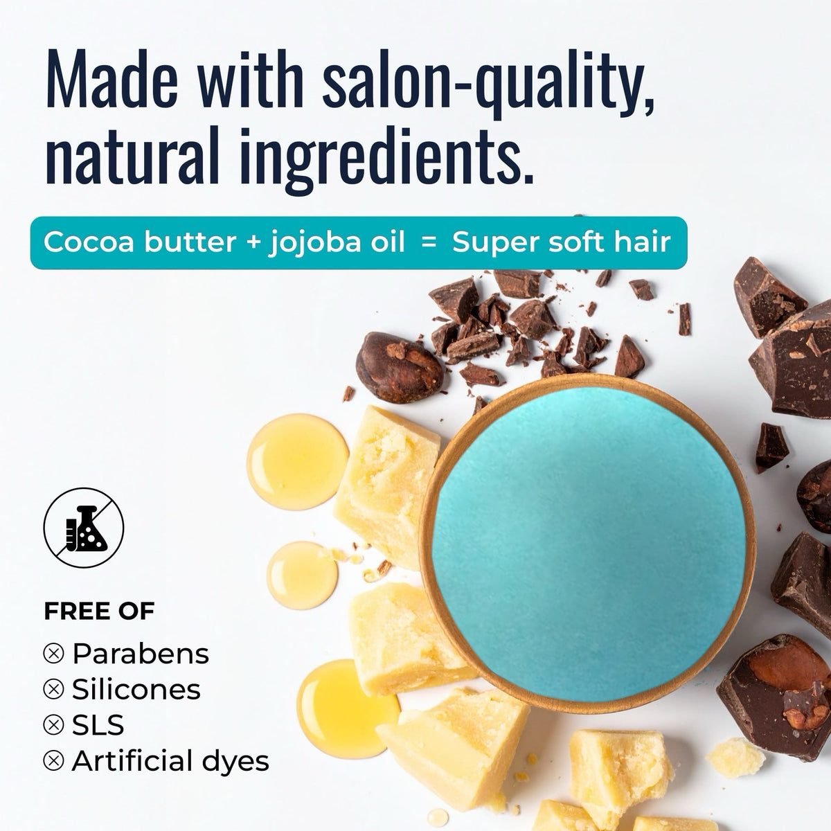 Earth conditioner bar by ZeroWasteStore.com with natural ingredients like cocoa butter and jojoba oil, shown in a close-up image.