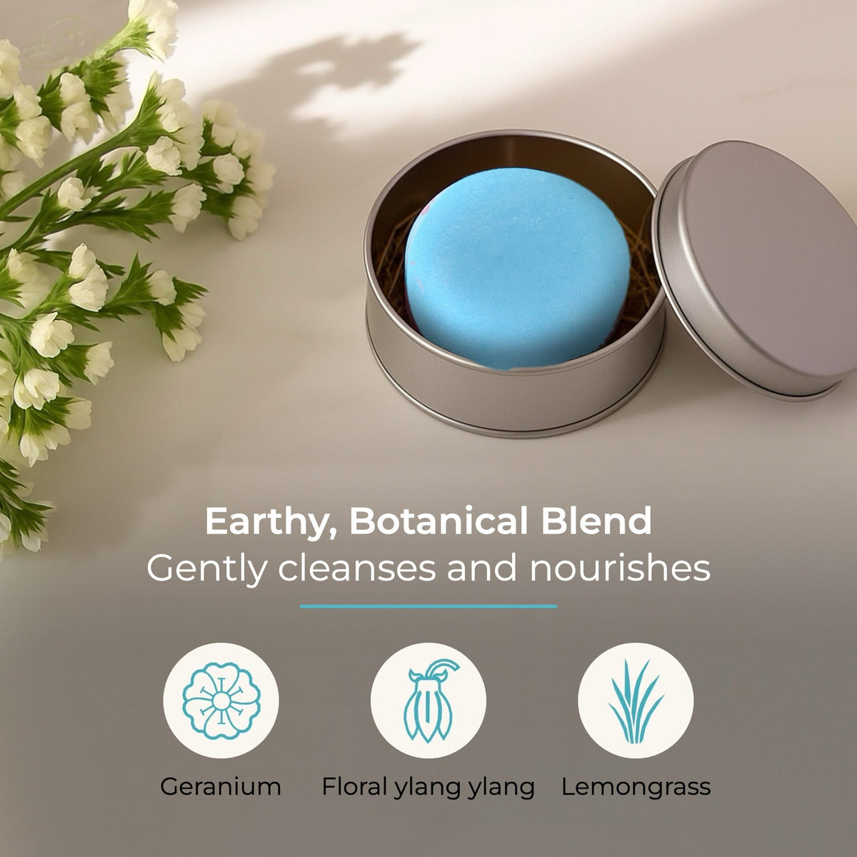 Earth scent conditioner bar from ZeroWasteStore.com, natural packaging and textured surface, eco-friendly hair care product.