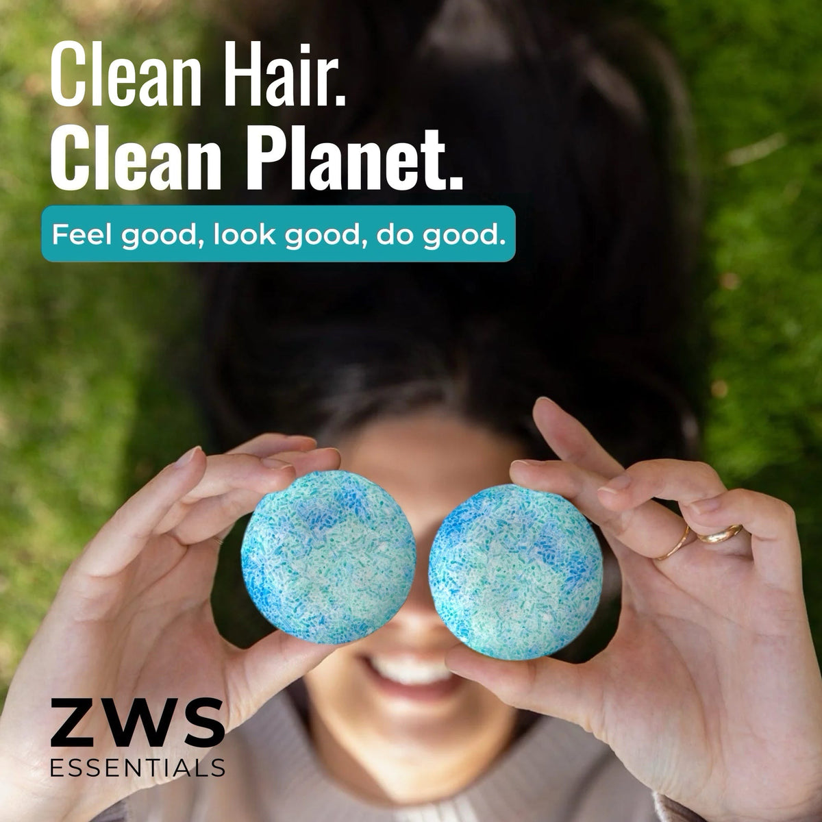 Earth-scented ZeroWasteStore.com shampoo bar for clean hair and eco-friendly hair care in a natural setting.