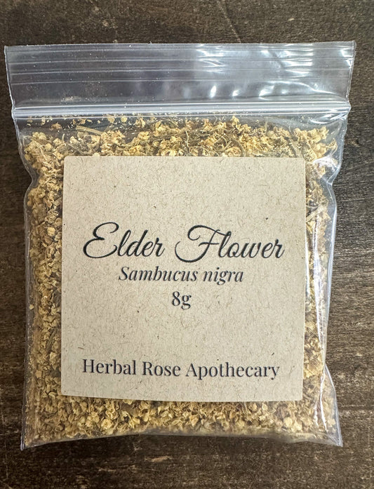 Dried elderflowers from HerbalRoseApothecary, 8g of dried herbs with delicate white blossoms for herbal teas and remedies.