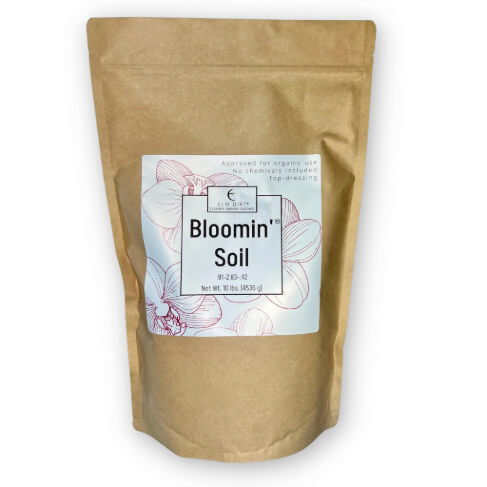 Elm Dirt Bloomin' Soil organic flower booster in a 2-lb bag, designed to promote bigger, longer-lasting blooms for garden flowers.