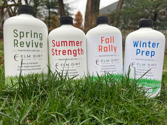 Elm Dirt regenerative fertilizer for sustainable lawn care, shown in a bag designed for 2000 sq ft of eco-friendly lawn maintenance.