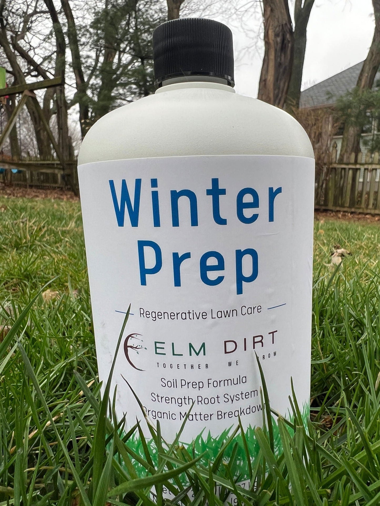 Elm Dirt fertilizer for yearly regenerative and sustainable lawn care, designed to promote healthy, lush grass growth.