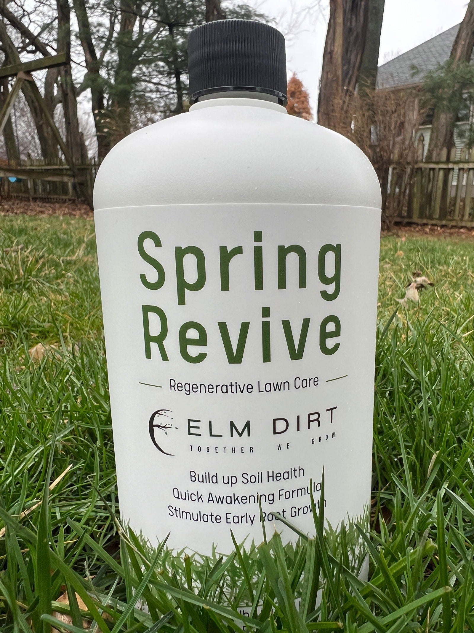 Elm Dirt regenerative lawn fertilizer for sustainable, healthy grass, designed for yearly lawn care and soil improvement.