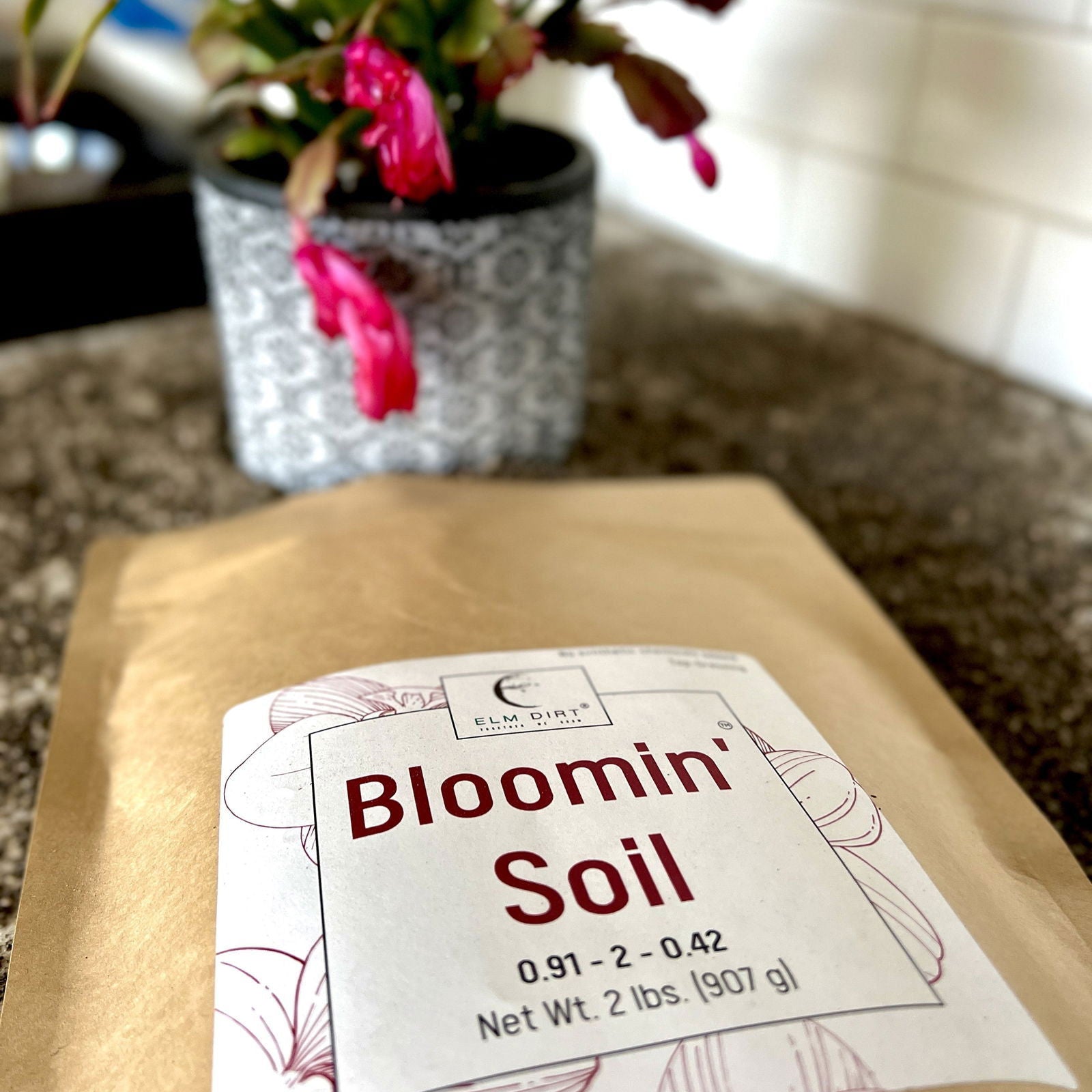 Elm Dirt Bloom Power Bundle fertilizer, a natural plant nutrient mix designed to promote healthy flowering and growth.