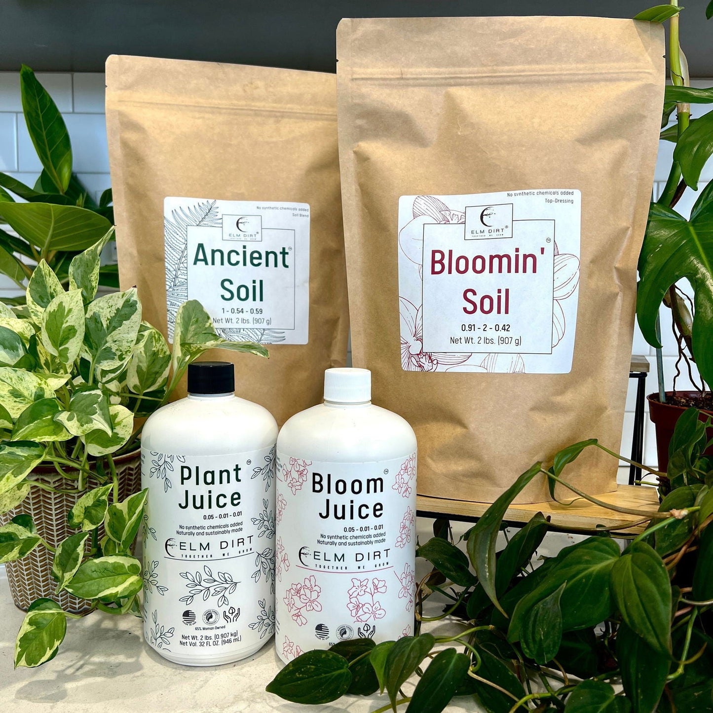 Elm Power Bundle fertilizer by Elm Dirt, featuring nutrient-rich fertilizer for healthy plant growth and soil improvement.