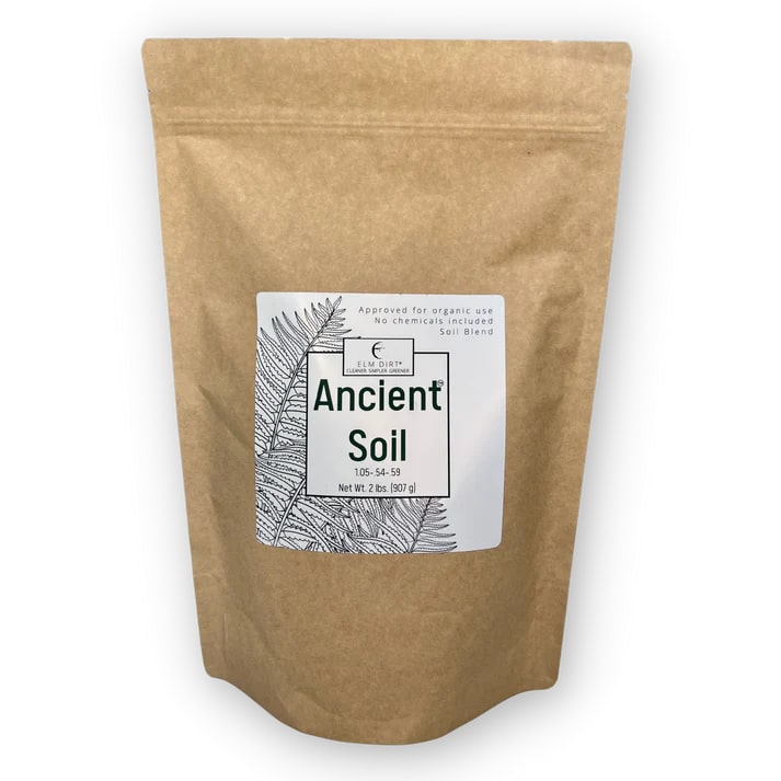 Elm Dirt Ancient Soil organic living soil in 2 lbs, ideal for thriving plants and healthy garden growth.
