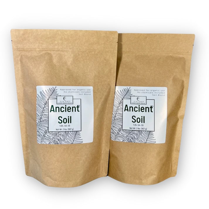 Organic Elm Dirt Ancient Soil for thriving plants, shown as 2 lbs of natural, living soil rich in nutrients for healthy growth.
