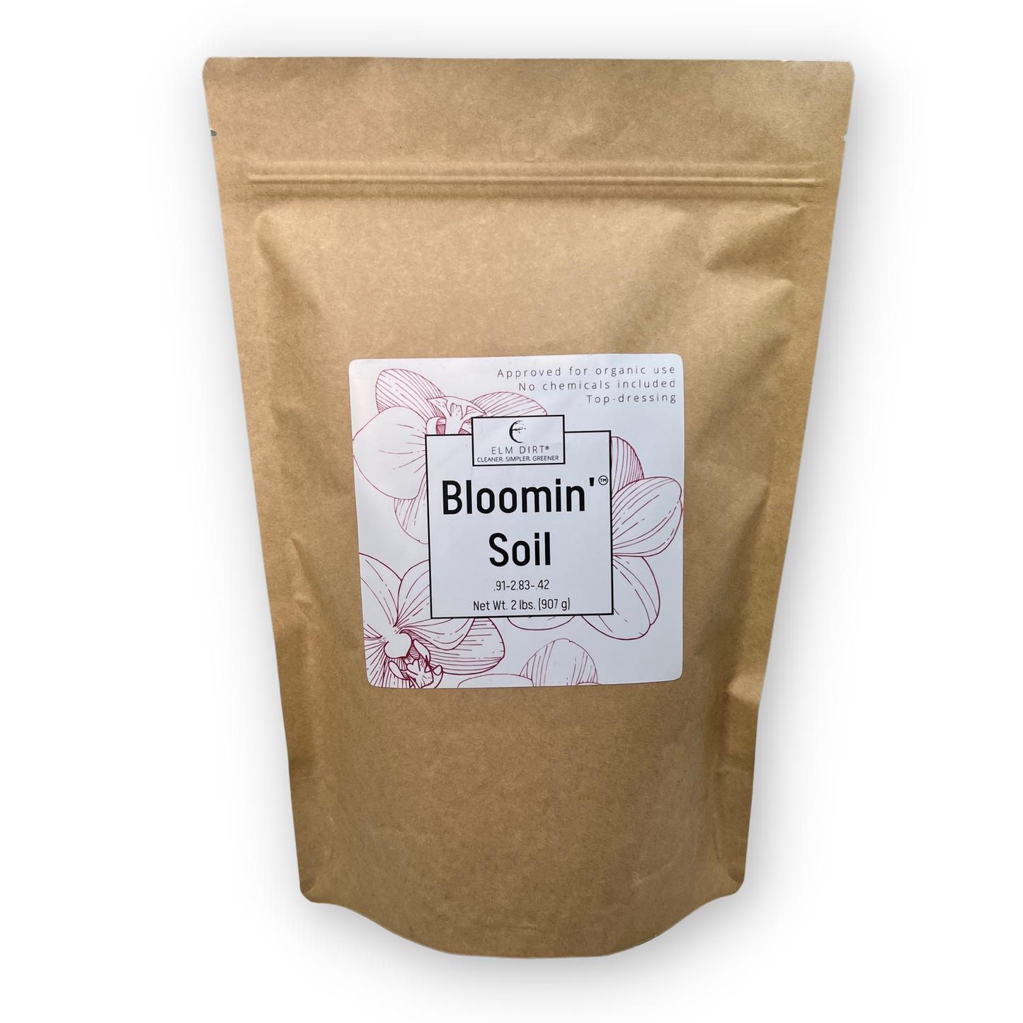 Elm Dirt Bloomin' Soil 2 lbs bag, organic planting soil for garden and potted plants, rich and nutrient-dense.