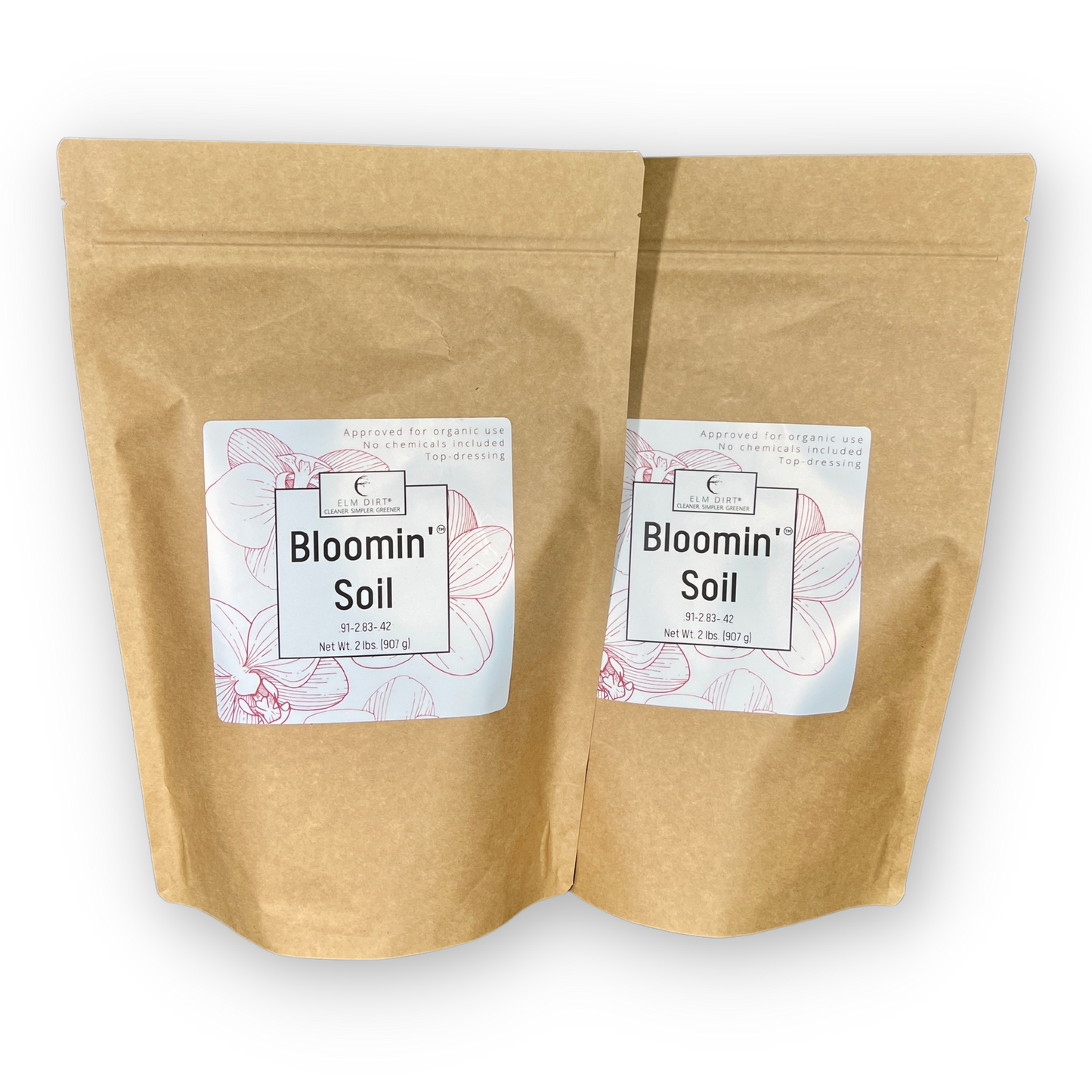 Bag of Elm Dirt Bloomin' Soil, 2 lbs, organic soil for flowering plants, featuring natural nutrients for healthy blooms