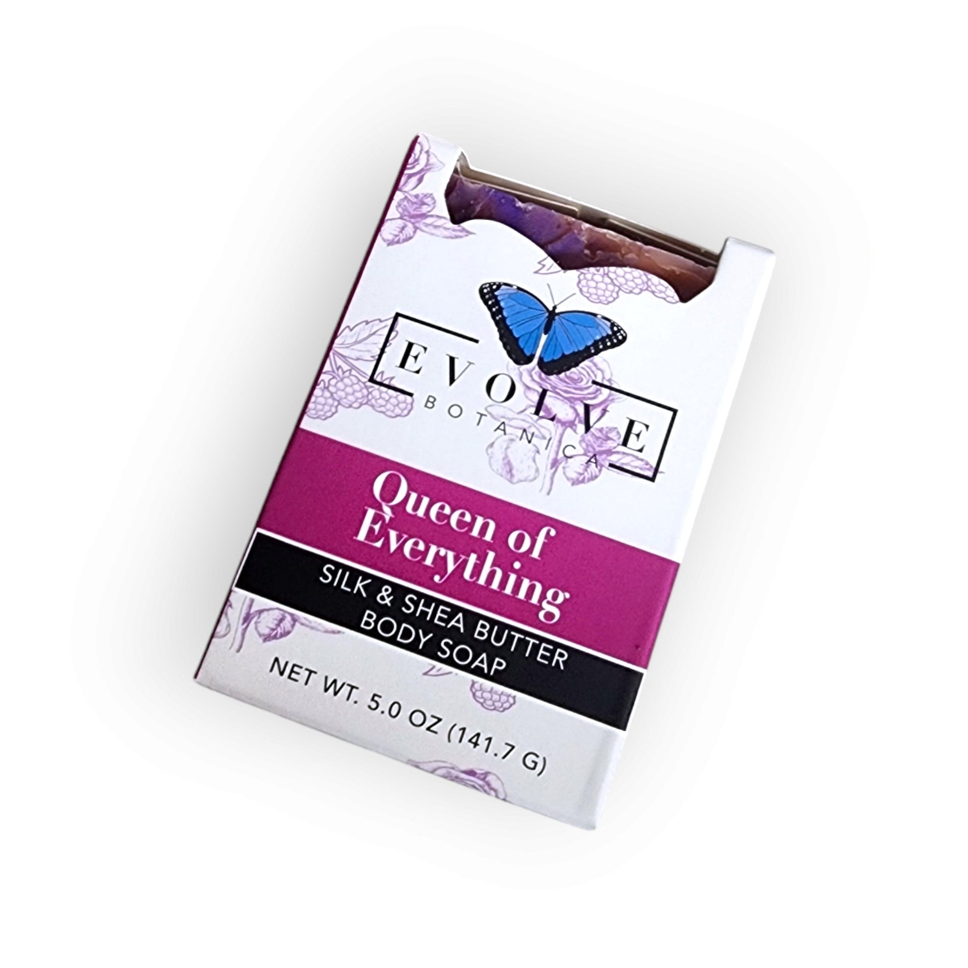 Evolve Botanica Queen of Everything specialty soap for Mother's Day, seasonal floral design and elegant packaging.