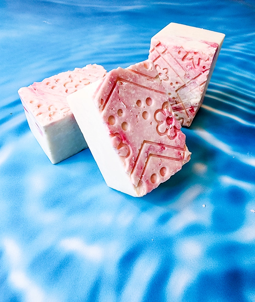 Evolve Botanica specialty soap bar with rosewater and sea salt, limited edition salt bar, natural ingredients, handmade skincare product