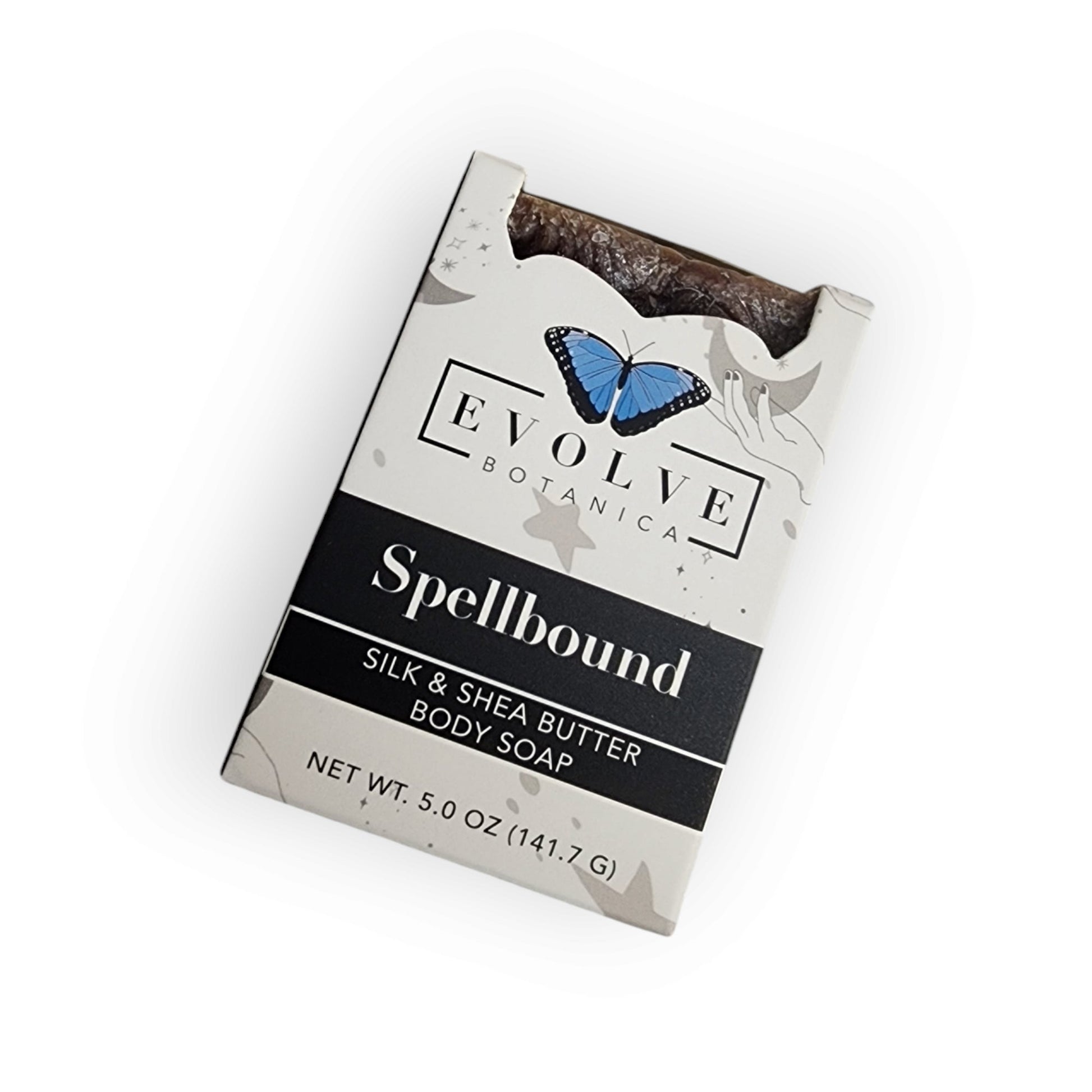 Evolve Botanica Spellbound seasonal Halloween specialty soap with dark, mystical design and autumn-themed packaging.