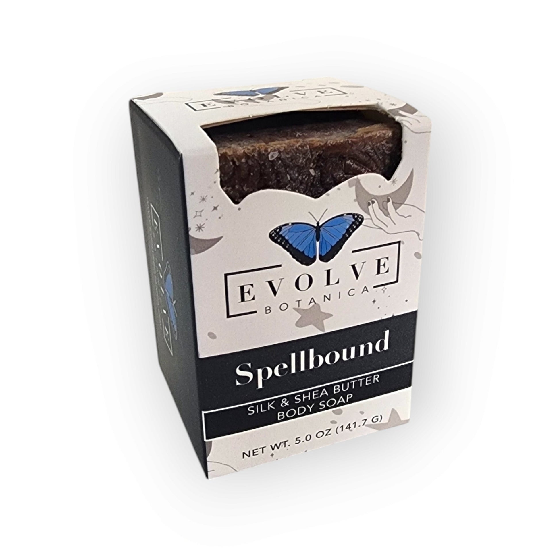 Evolve Botanica Spellbound seasonal Halloween soap with dark, mystical design and botanical ingredients for unique skincare.