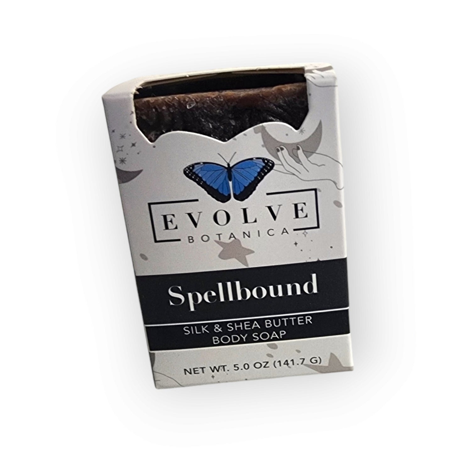 Evolve Botanica Spellbound seasonal soap with Halloween-themed packaging and festive design, crafted for special occasions.
