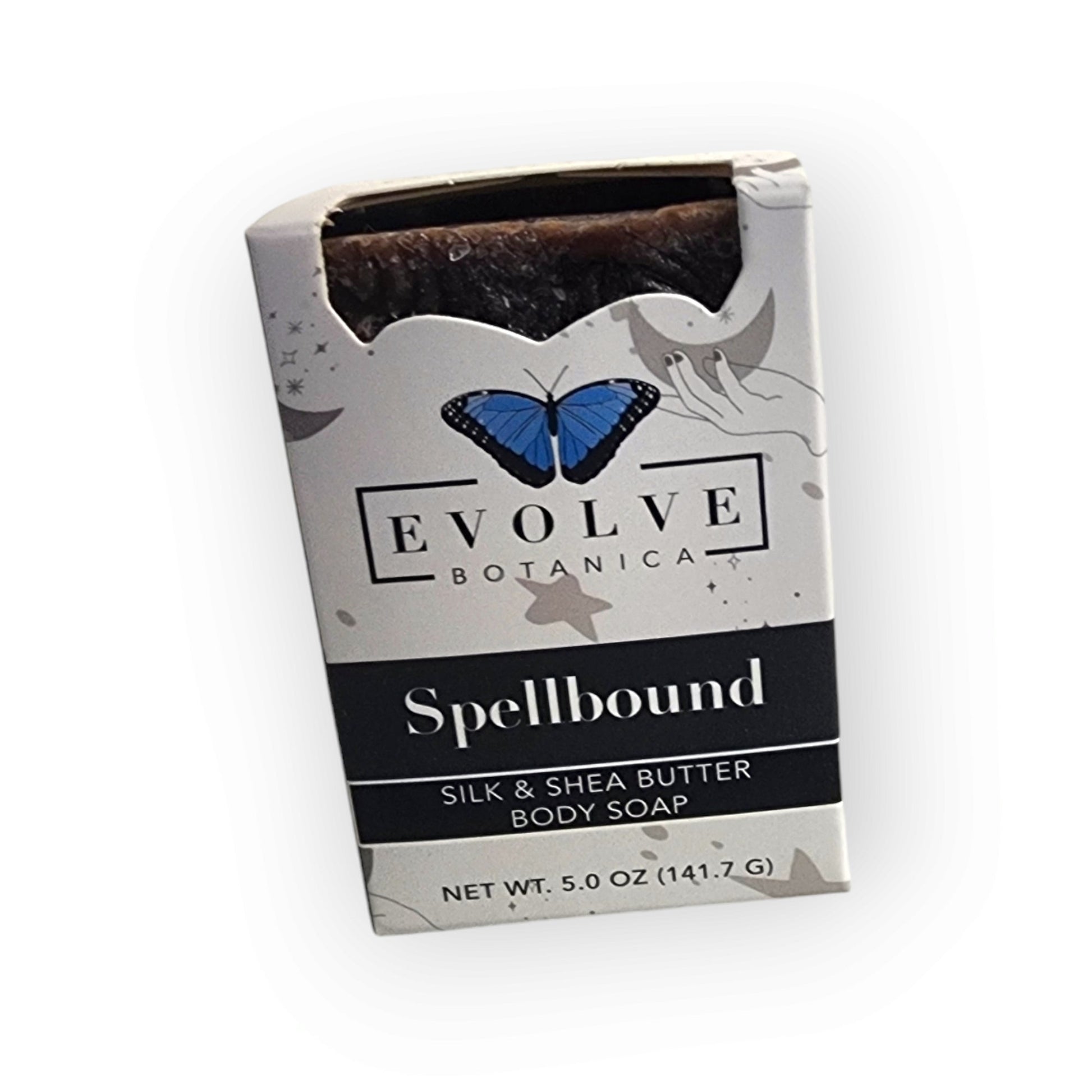 Evolve Botanica Spellbound seasonal soap with Halloween-themed packaging and festive design, crafted for special occasions.