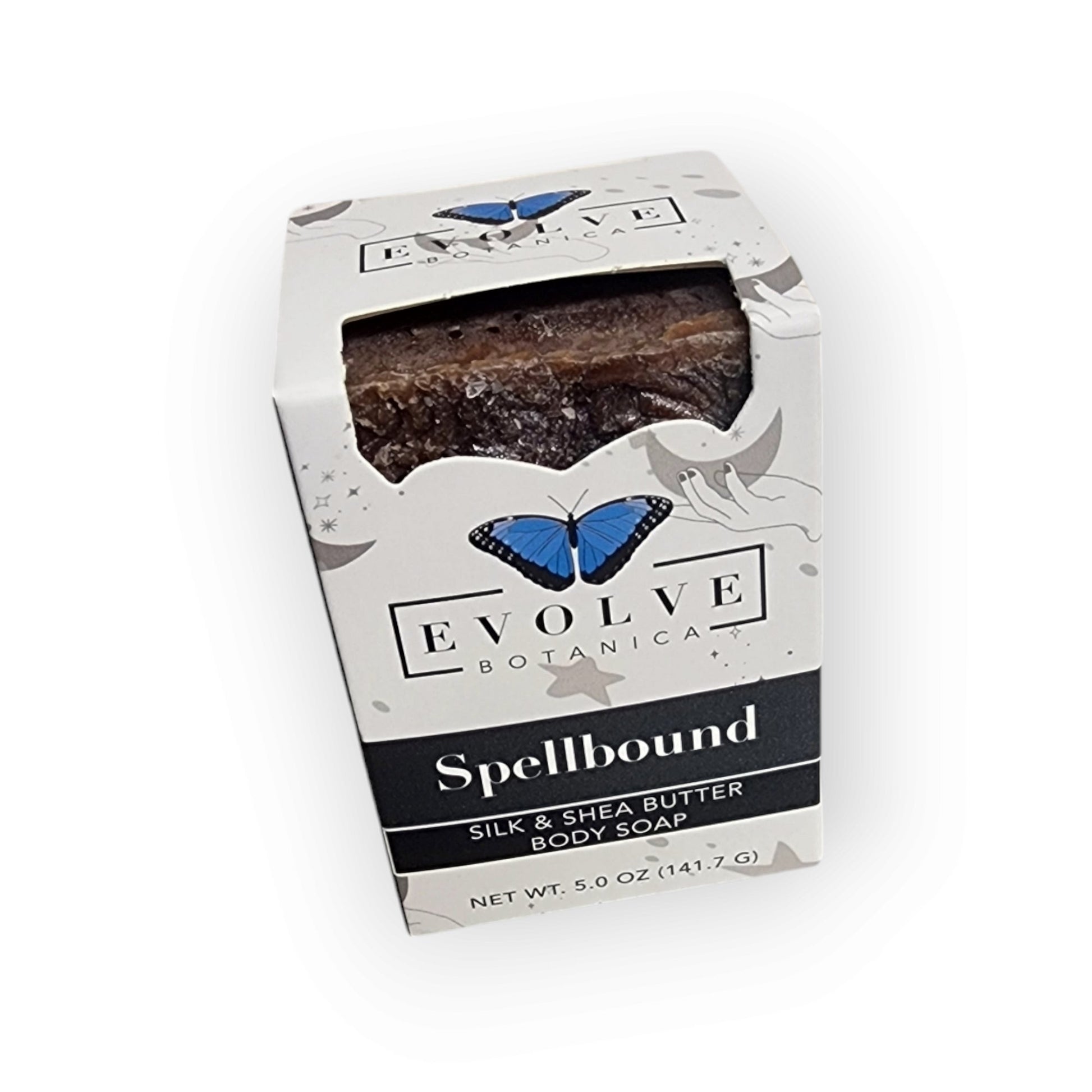 Evolve Botanica Spellbound seasonal Halloween soap bar with vibrant orange and black packaging, featuring spooky Halloween design.