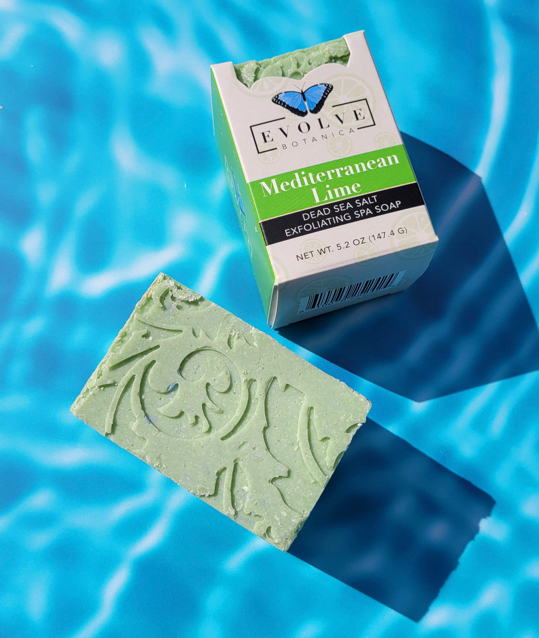 Evolve Botanica Mediterranean Lime Salt Bar soap wrapped in unprinted glassine bag, showcasing natural ingredients and fresh lime scent.