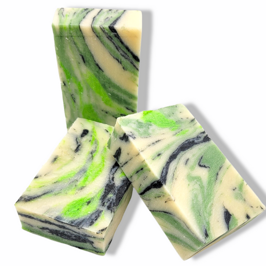 Evolve Botanica Wicked Seasonal Standard Soap wrapped in unprinted glassine bag, showcasing a rustic, natural soap presentation.