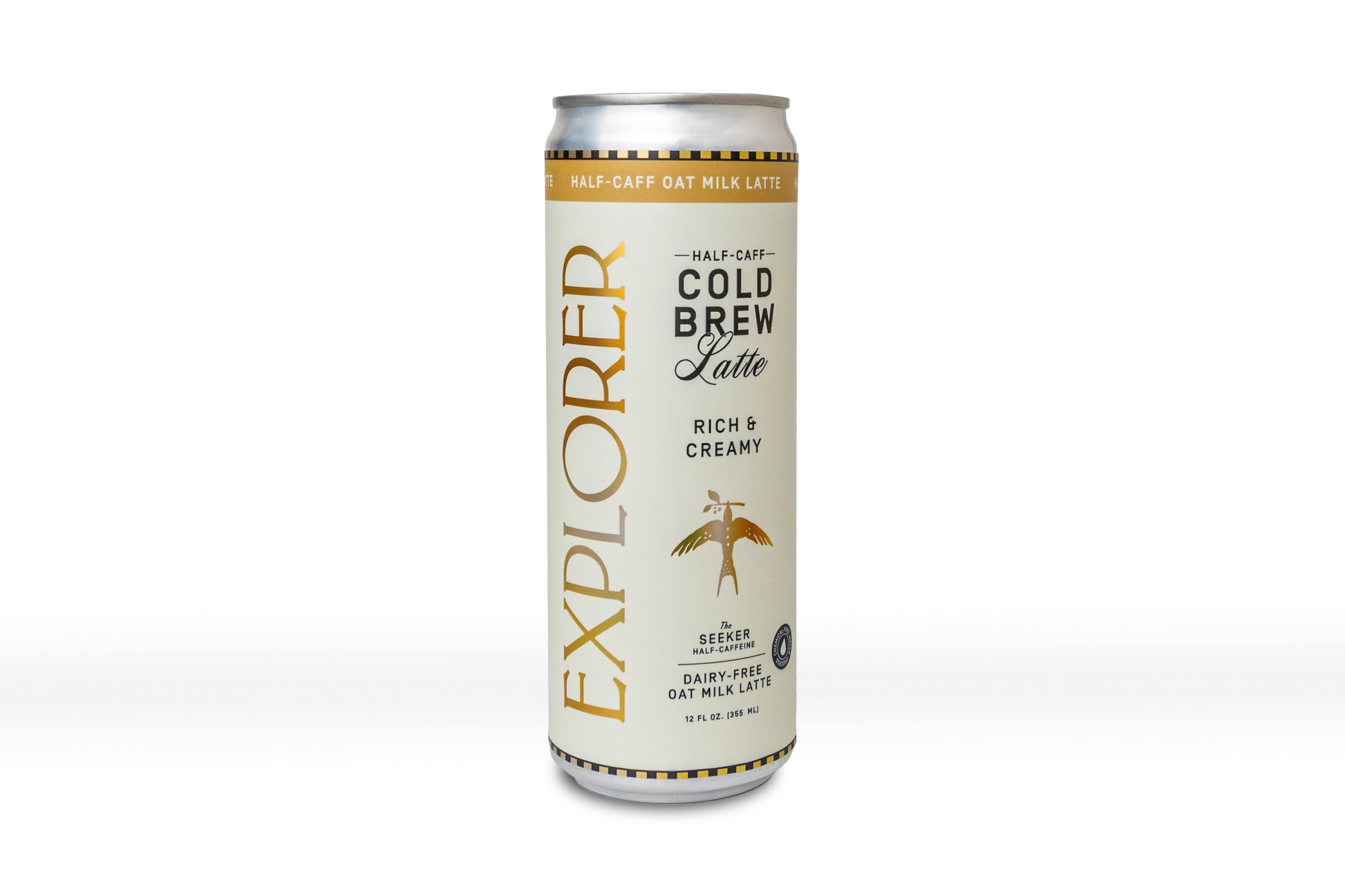 Explorer Cold Brew Cold Brew Oat Latte 12-pack with rich, creamy coffee drinks in 12 oz servings, customizable caffeine levels.