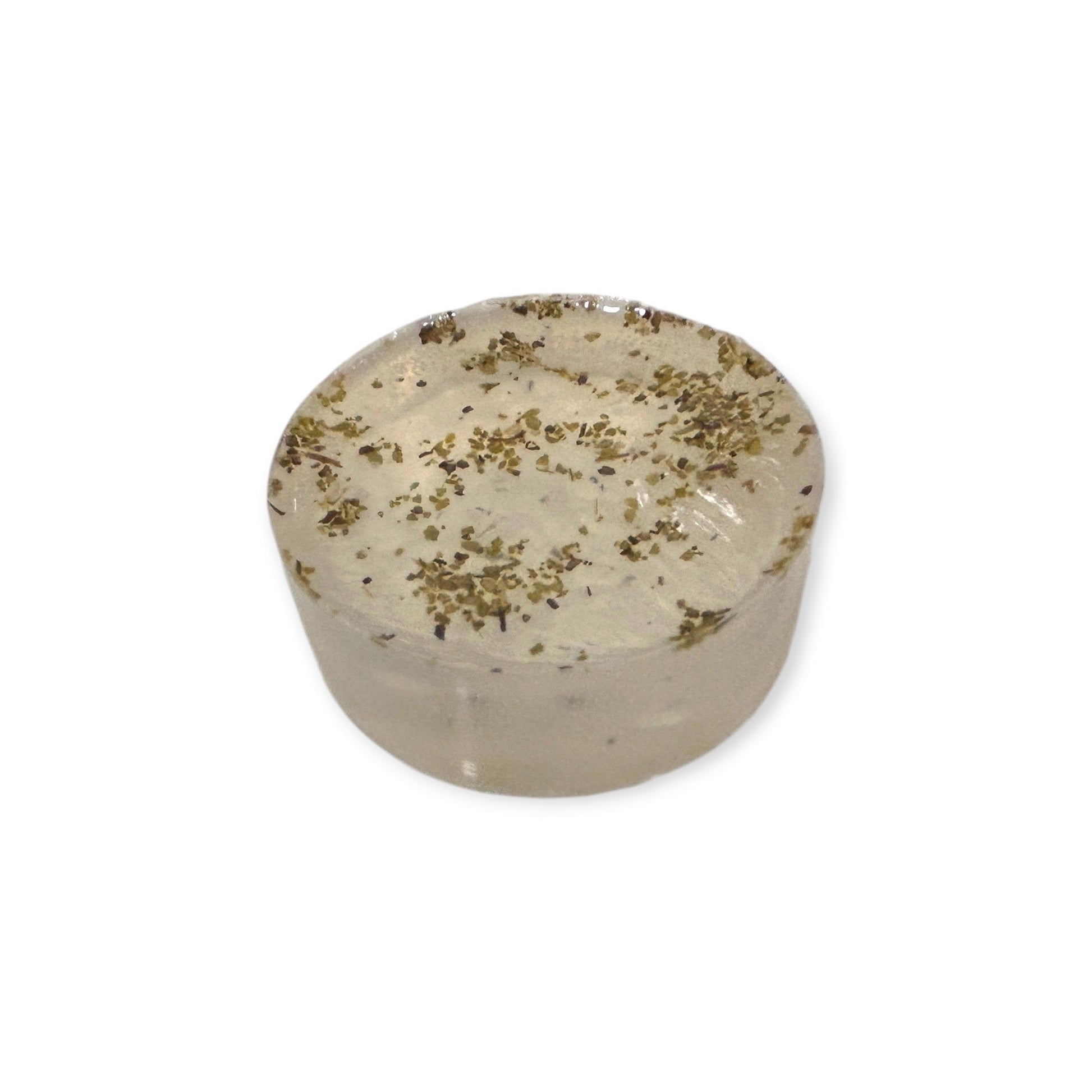 Herbal Bloom and Sage face bar soap in a tin by Refillism, natural personal care product with floral and herbal ingredients.
