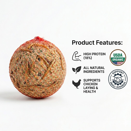 Natural image of Quail & Gamebird Knödel enrichment feed balls with mealworms, designed for quail and gamebirds by Quailz.com.