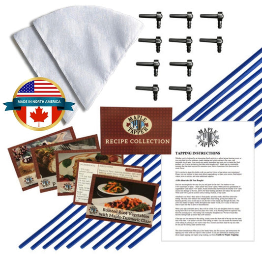 MAPLE TAPPER Maple Syrup Tree Tapping Kit – (10) Spiles + (10) 3 Tubes + (2) 1- QT Maple Sap Filters – BPA Free Food Grade - Full Instructions Recipe Cards- Made in North America