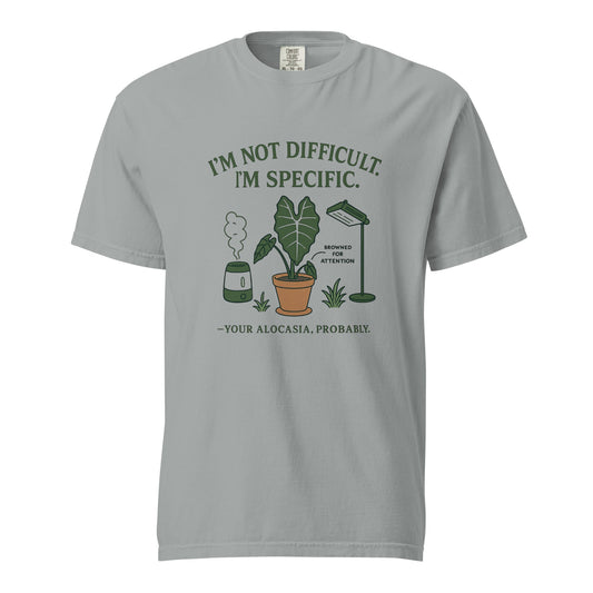 FGMN Originals heavyweight granite tee with the text "I'm Not Dramatic. I'm Specific." printed on the front.