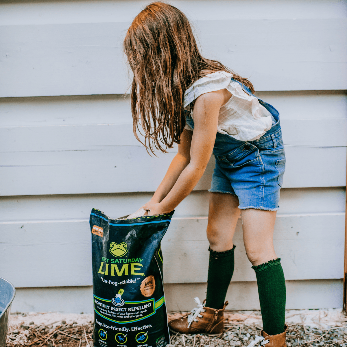 First Saturday Lime insect repellent in a 20-pound bag, natural pet and animal pest control solution from First Saturday Lime.