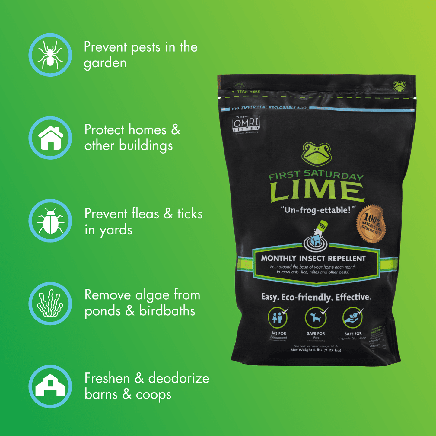 First Saturday Lime insect repellent bag for animals and pets, 20-pound bag, natural pest control for pet environments