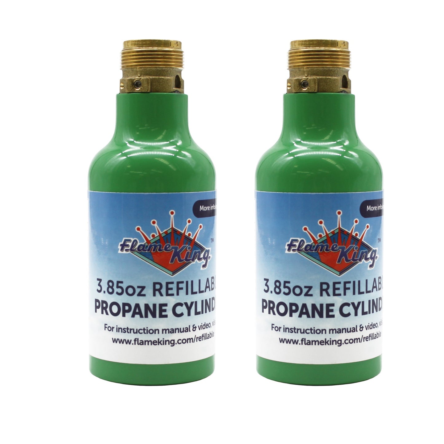 Flame King 2-pack eco-friendly 1/4 lb refillable mini propane tanks for portable cooking and camping.