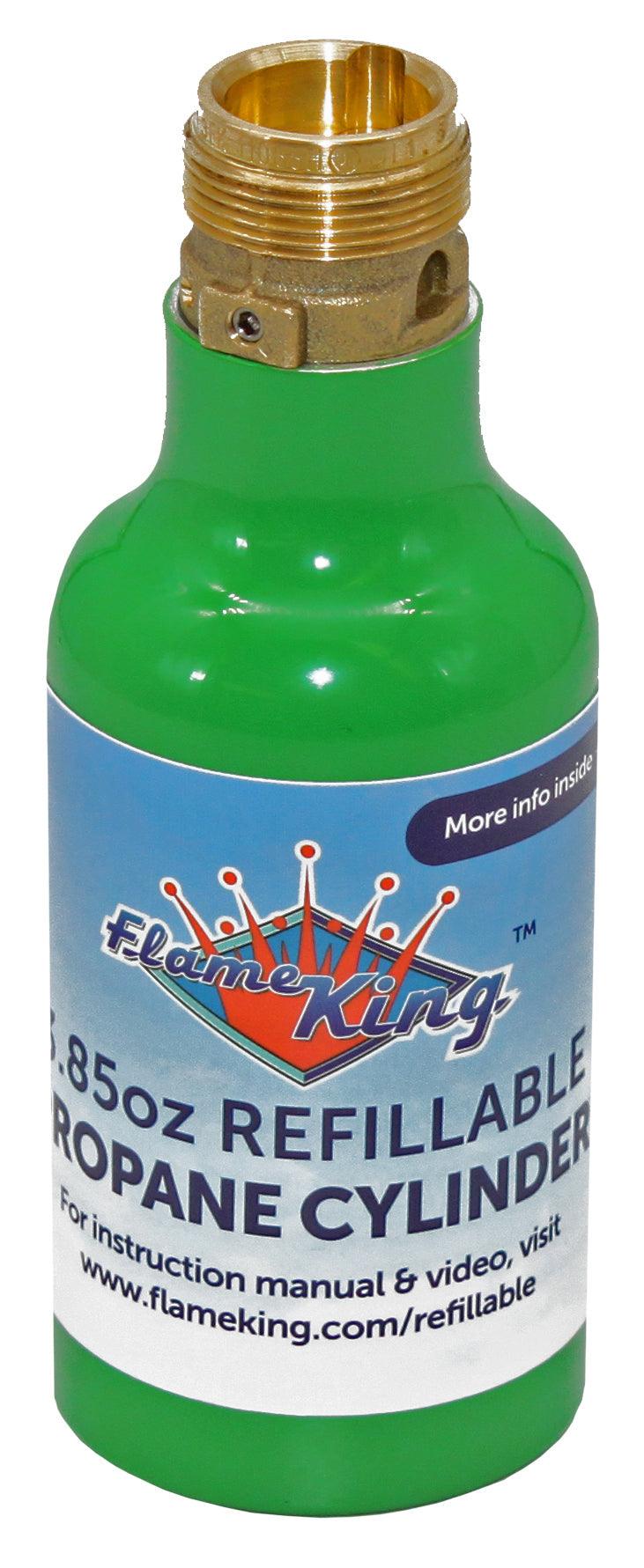 Two Flame King 1/4 lb refillable mini propane tanks from the eco-friendly 2-pack, ideal for portable cooking and camping.