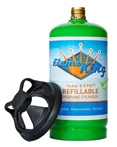 Two Flame King 1lb refillable propane tanks, eco-friendly and sustainable LP cylinders, designed for portable propane use.