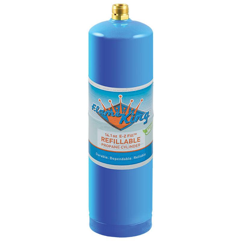 Flame King 1lb refillable propane tank for welding, eco-friendly and sustainable LP cylinder with safety valve and durable design.