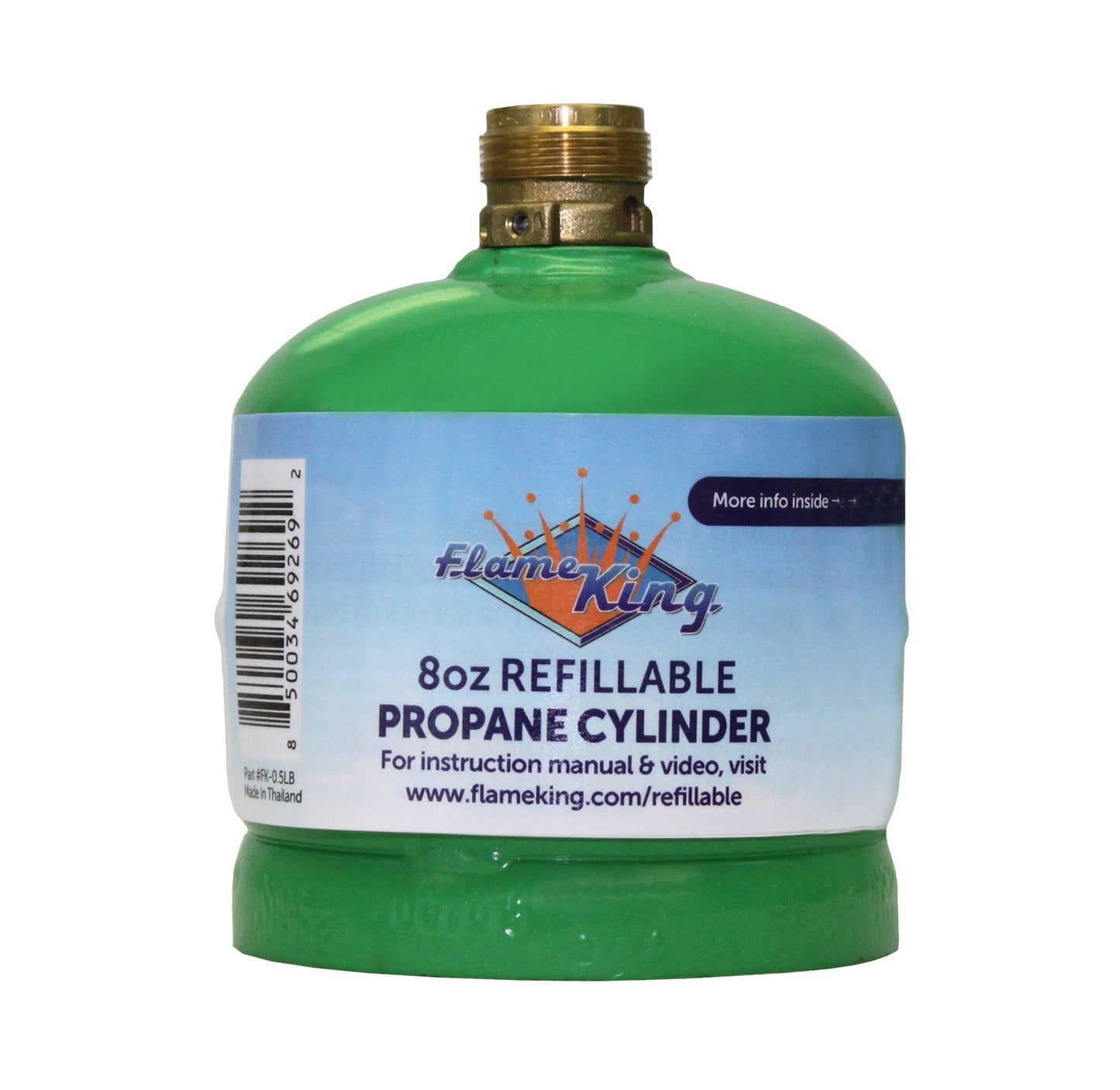 Flame King 1lb refillable propane tank, eco-friendly and sustainable, compact LP cylinder for outdoor cooking and camping.
