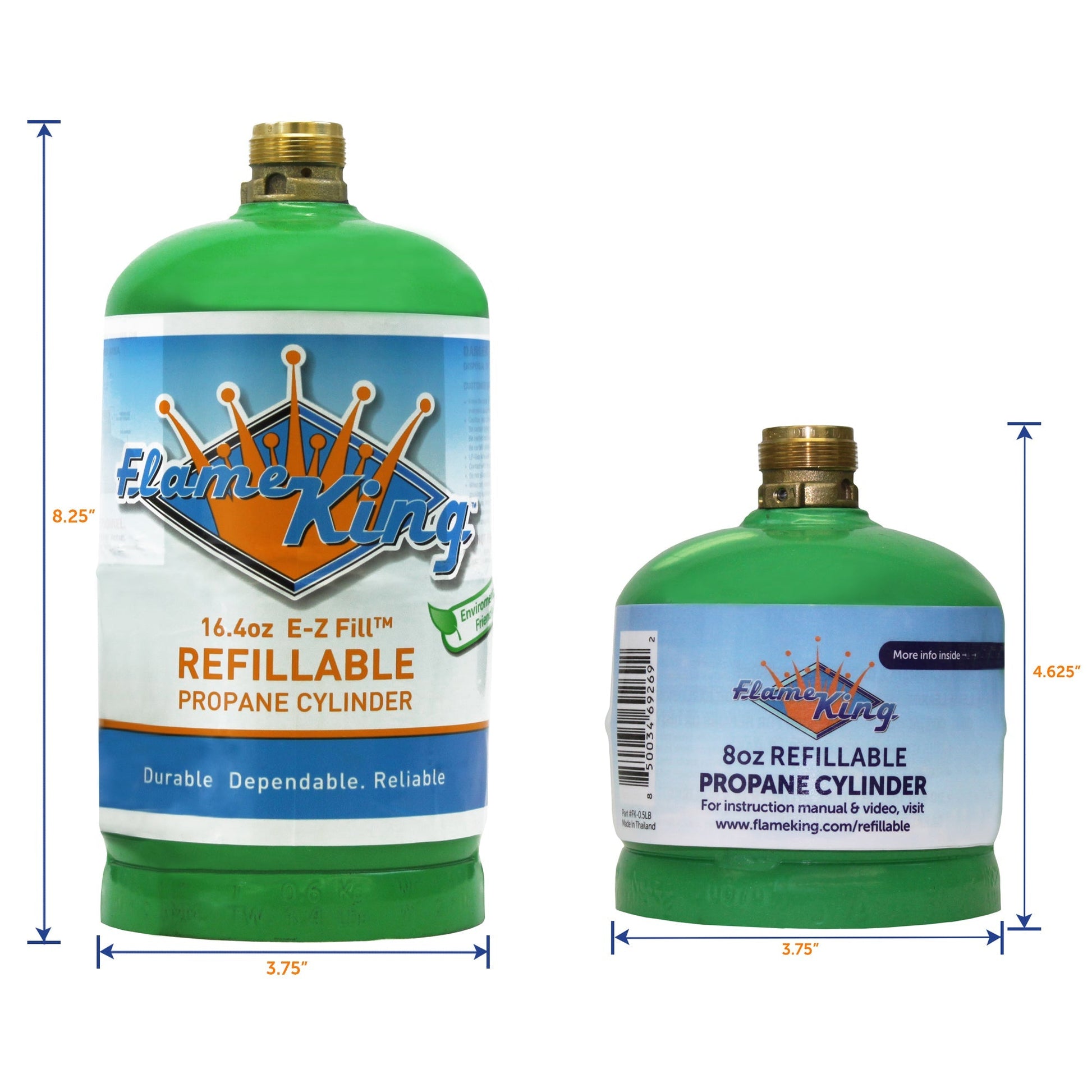 Flame King 1lb refillable propane tank, eco-friendly and sustainable, designed for safe outdoor cooking and grilling use.