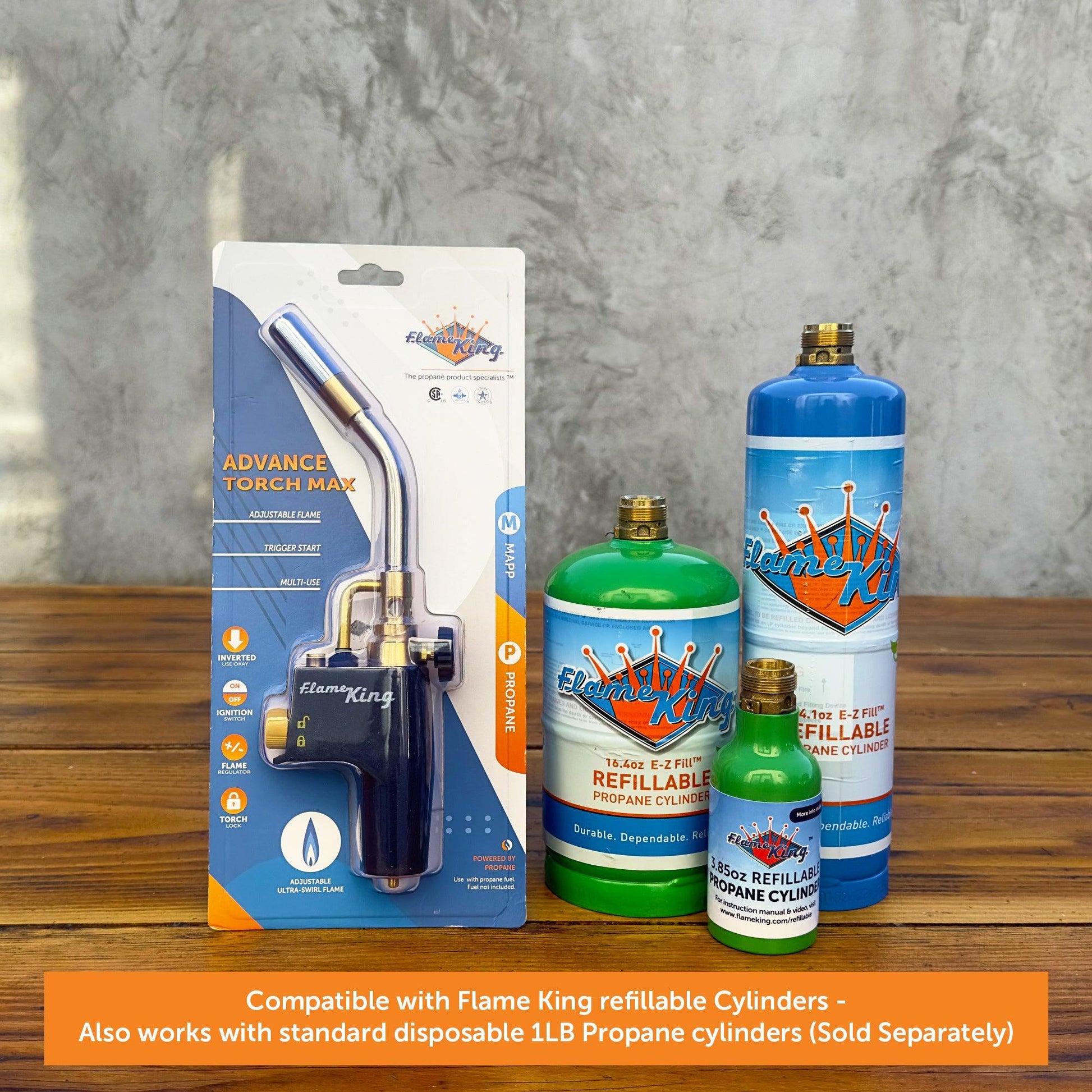 Flame King High Intensity Welding Propane Torch Head with swirl flame, used for weed burning and outdoor heating.