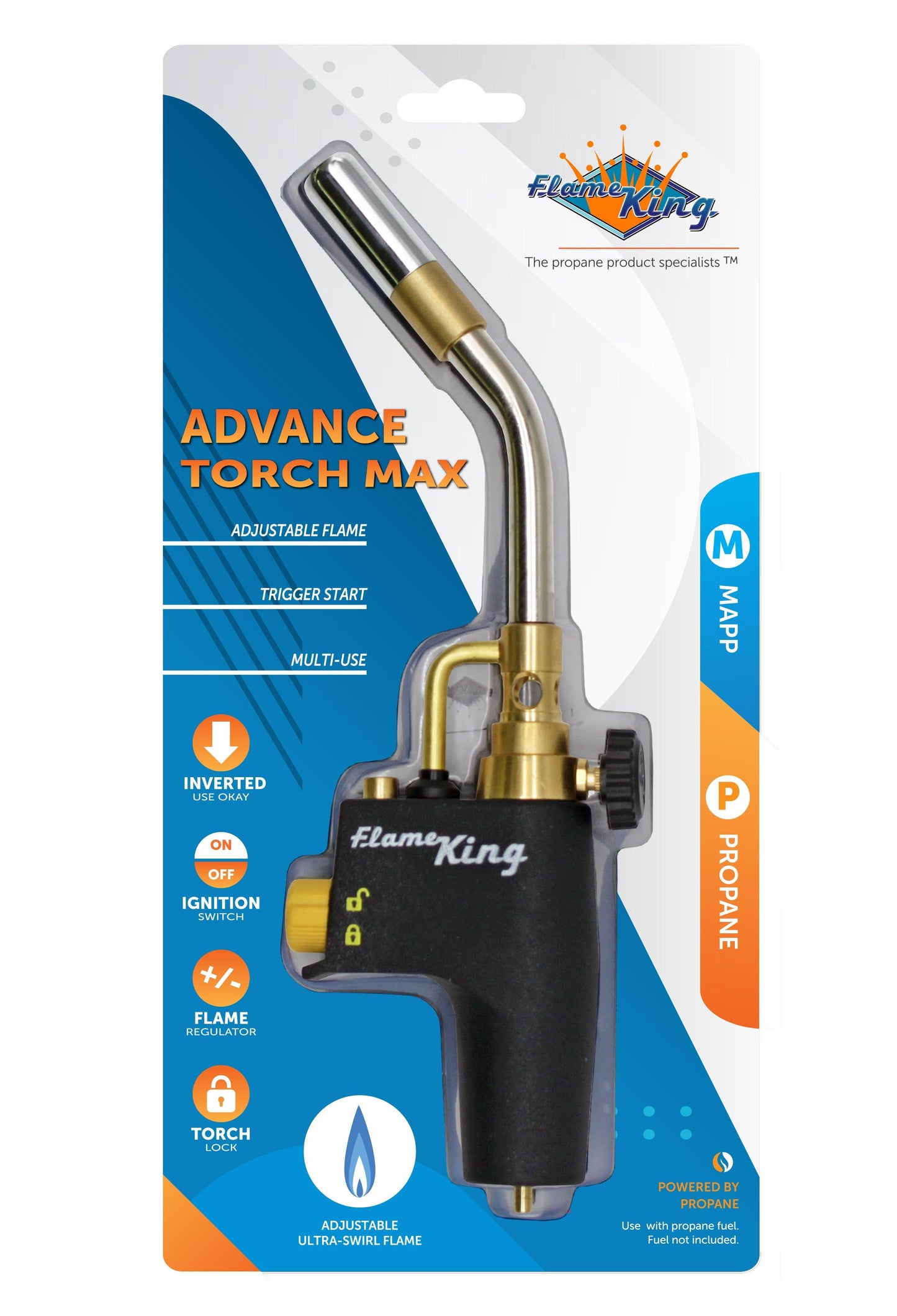 Flame King high intensity welding propane torch head with swirl flame, suitable for weed burning and outdoor torching.