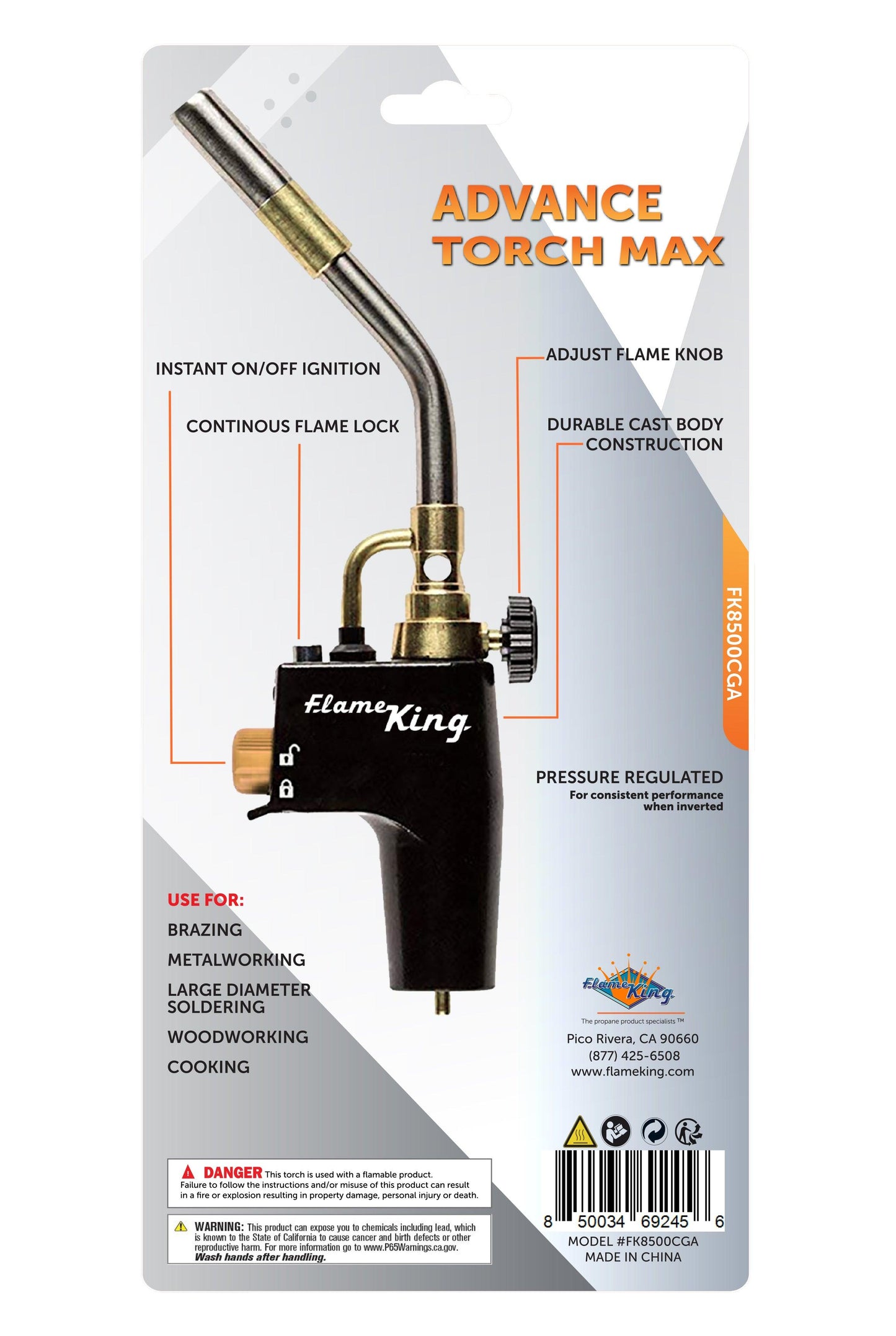 Flame King High Intensity Welding Propane Torch Head with swirl flame for weed burning and outdoor heating applications.