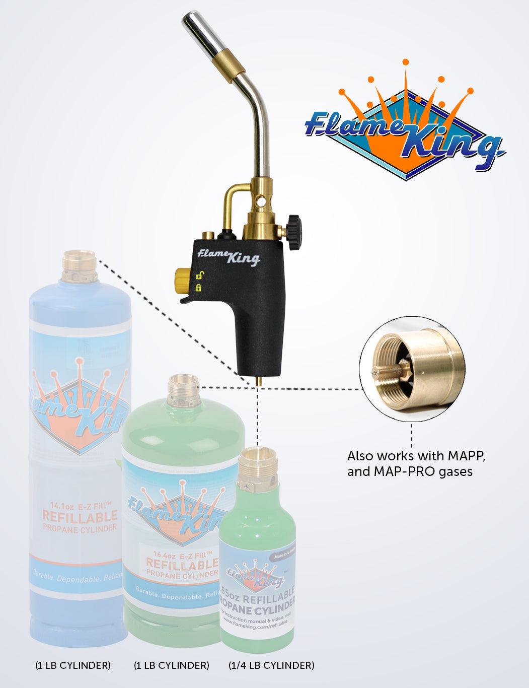 Flame King High Intensity Welding Propane Torch Head with swirl flame, used for weed burning and outdoor heating applications.