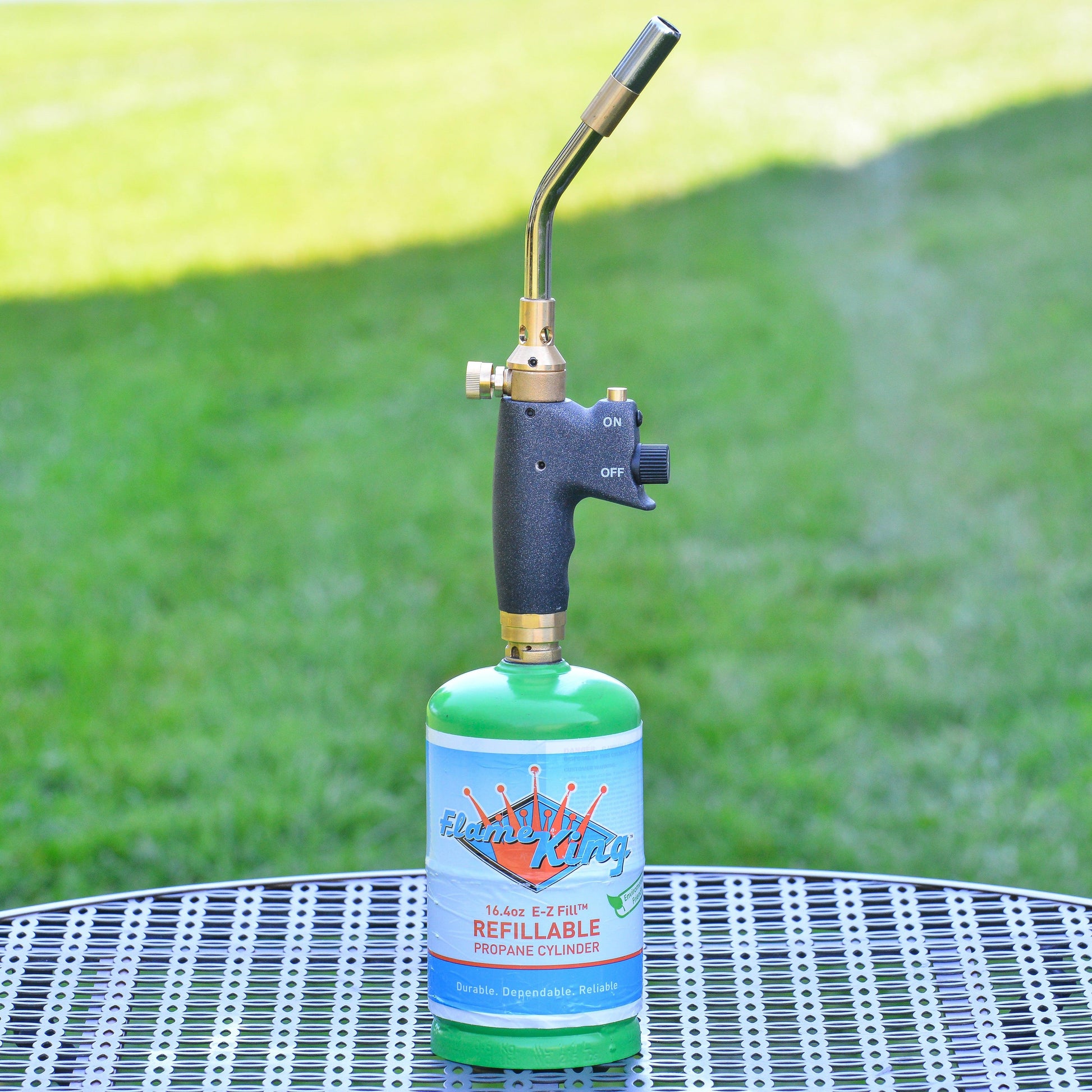 Flame King welding propane torch head with auto-ignition, professional-grade weed burner and torch for high heat applications.