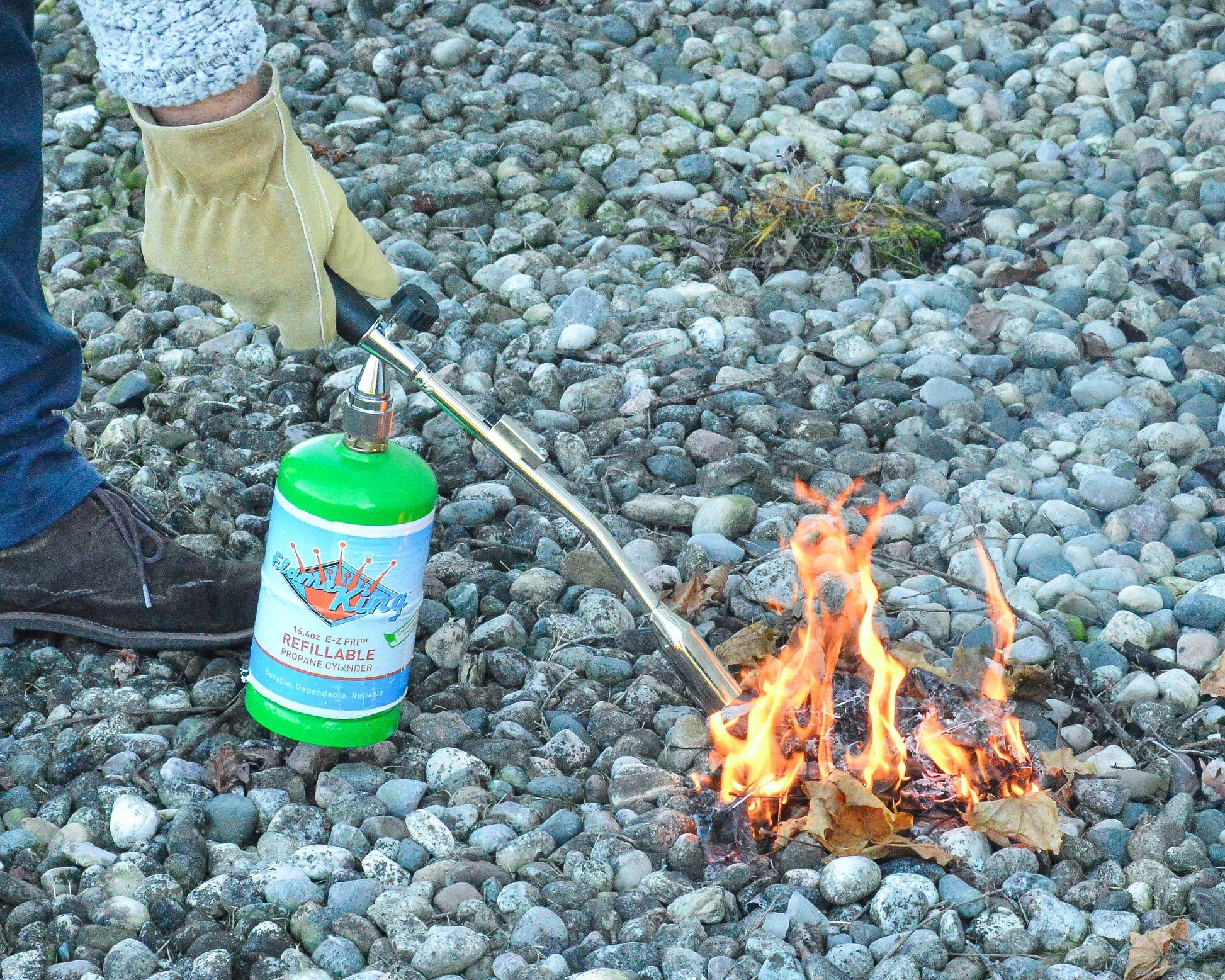 Flame King propane torch with gas ignitor for weed burning and outdoor heating, featuring a durable metal nozzle and comfortable handle.