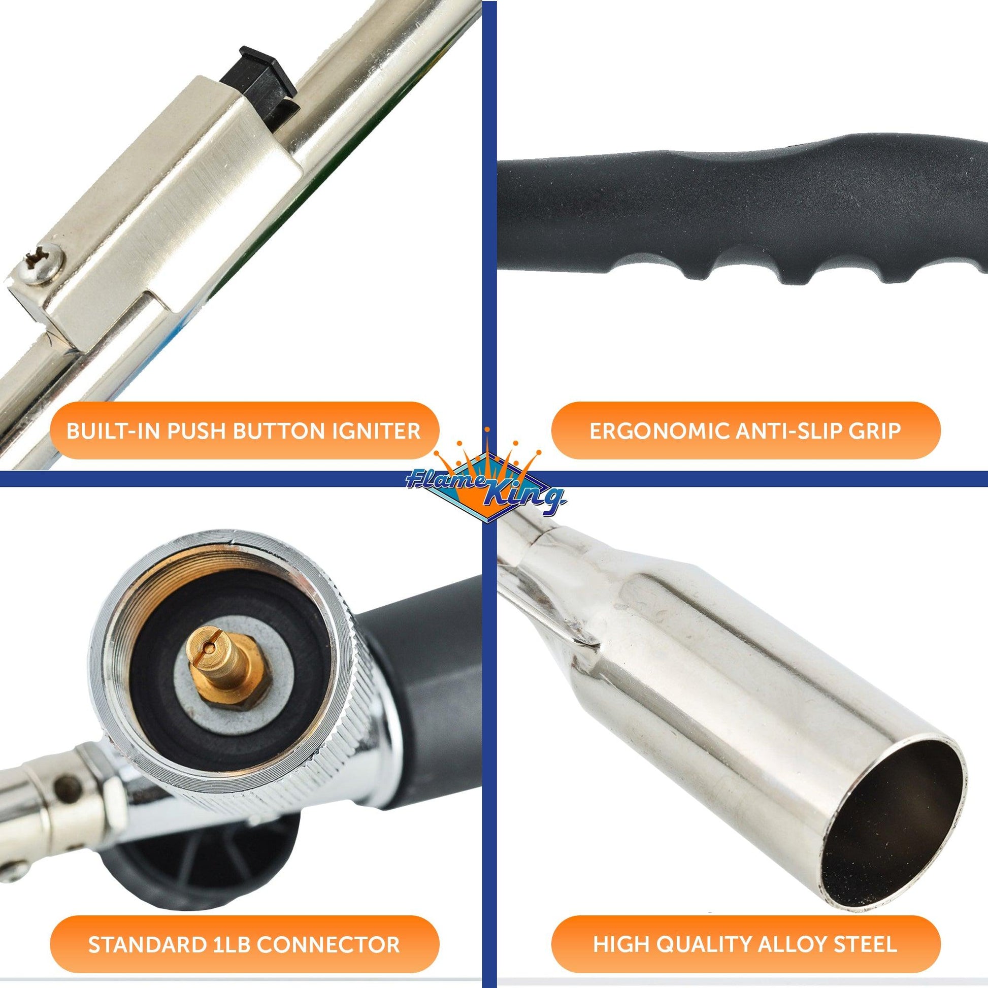 Flame King propane torch with gas ignitor for weed burning, featuring a metal handle and adjustable flame control.