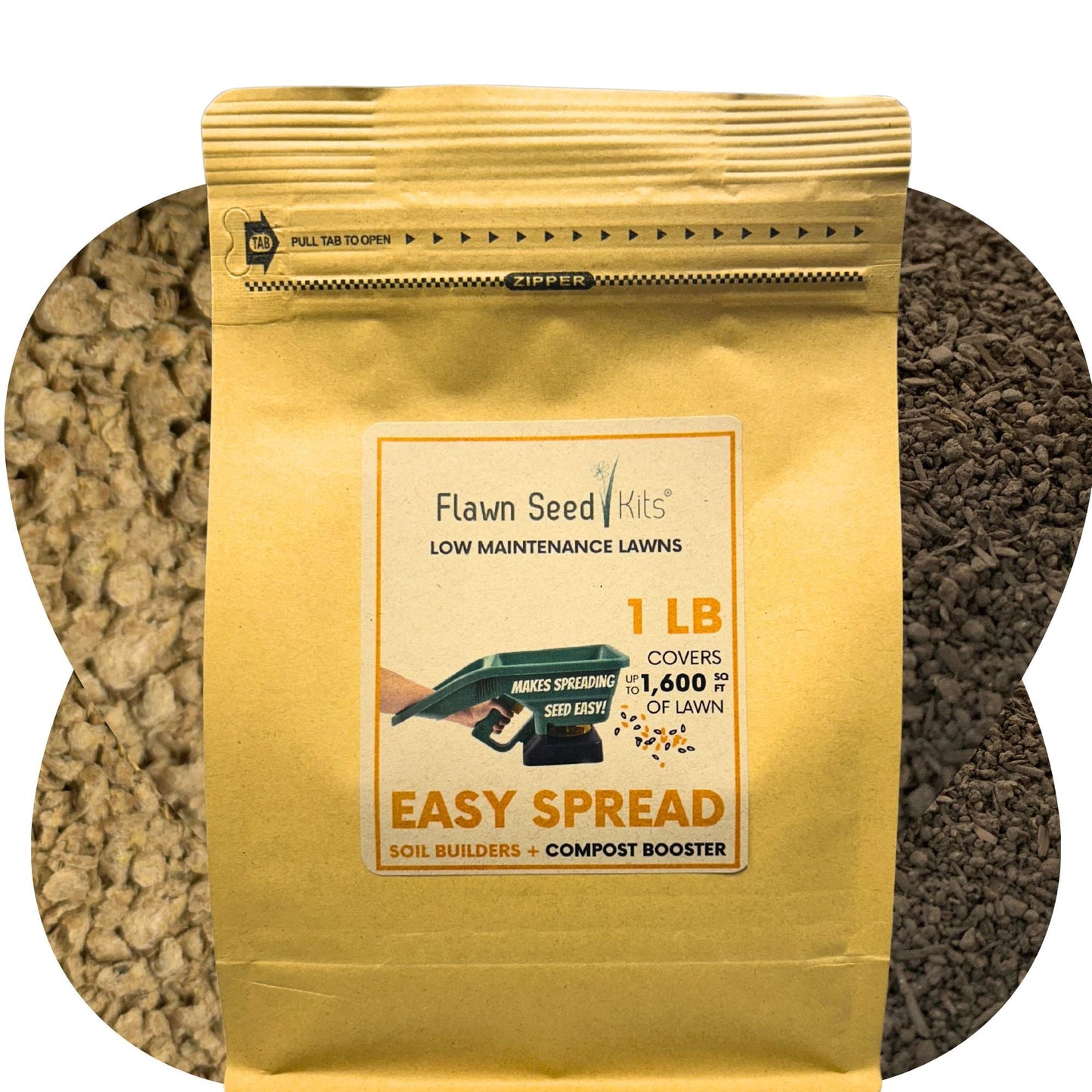 Flawn Seed Kits Easy Spread Soil Builders and Compost Mix in 12 oz jar, ideal for enriching up to 500 sqft of garden soil.