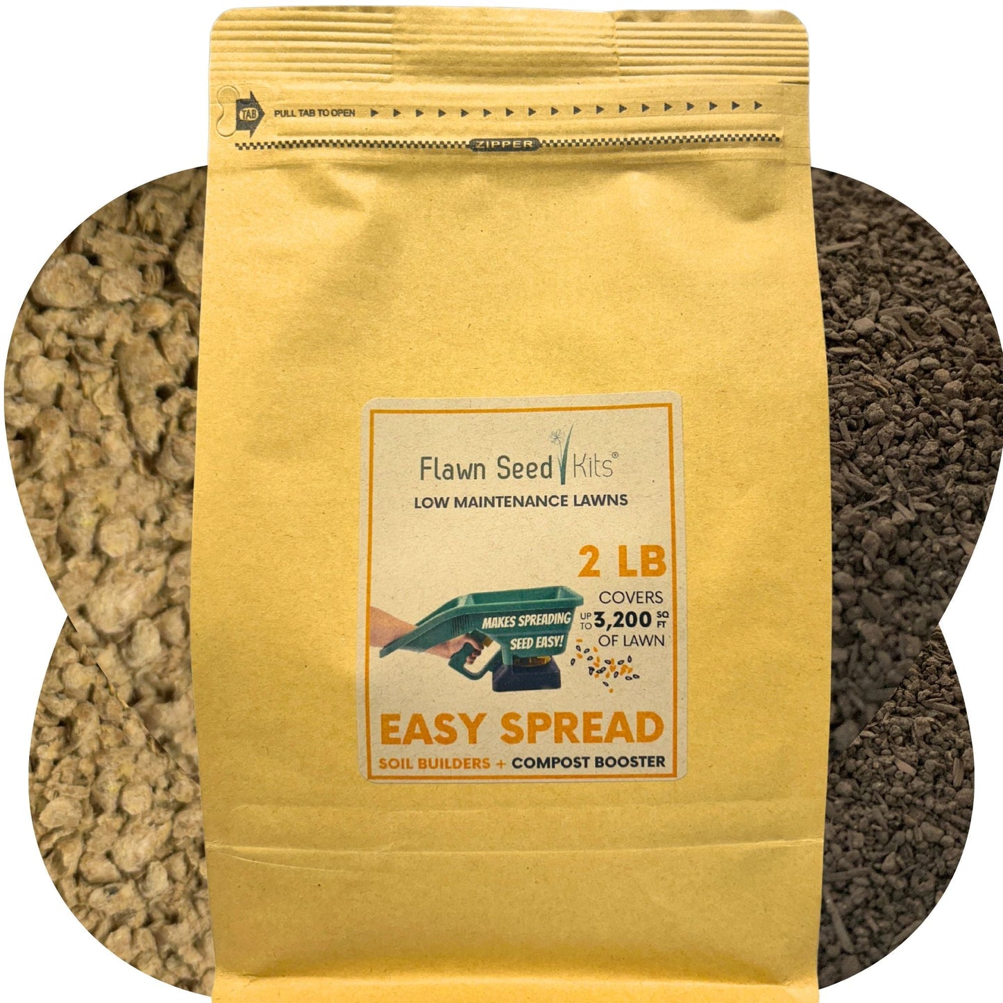 Flawn Seed Kits Easy Spread Soil Builders and Compost Mix in 12 oz jar, ideal for enriching up to 500 sq ft of garden soil.