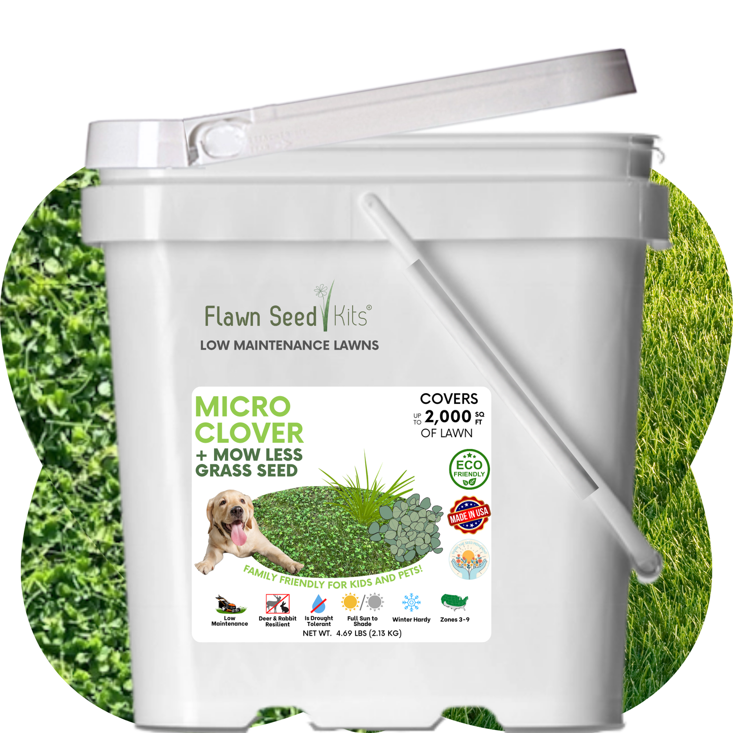 Micro Clover and Mow Less Grass Seed in Flawn Seed Kits seed tape, 100 sq ft pouch, ideal for lawn patching and eco-friendly yard care.