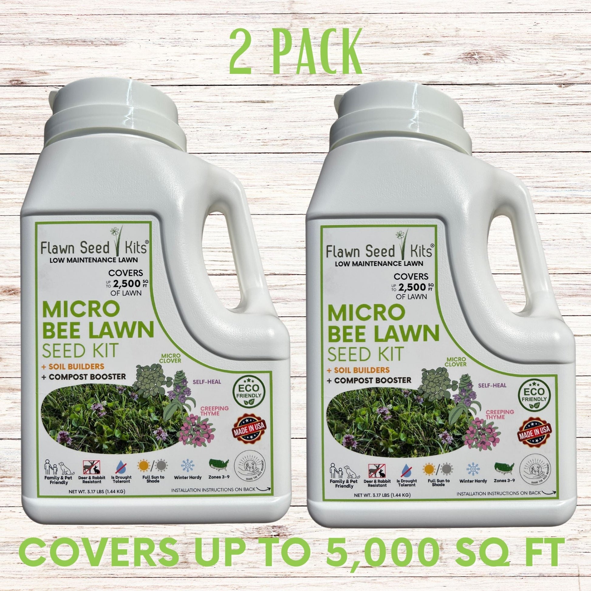 Micro clover bee lawn seed mixture in a shaker for easy spreading, part of Flawn Seed Kits' Seeds & Seed Tape collection.